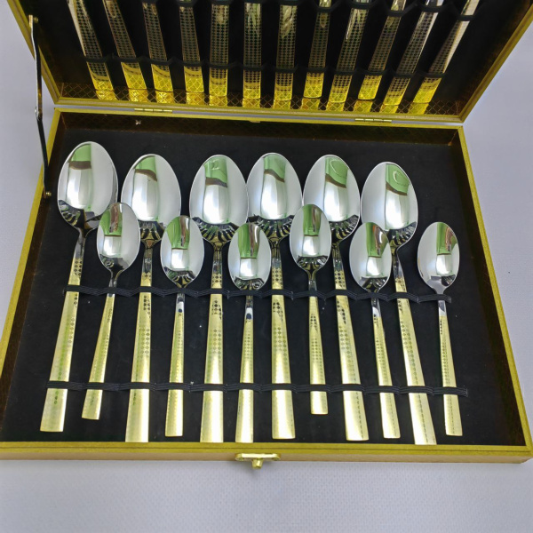 Набор столовых предметов «Изысканный вкус» из нержавеющей стали с напылением на 6 персон в подарочном кейсе (24 предмета)